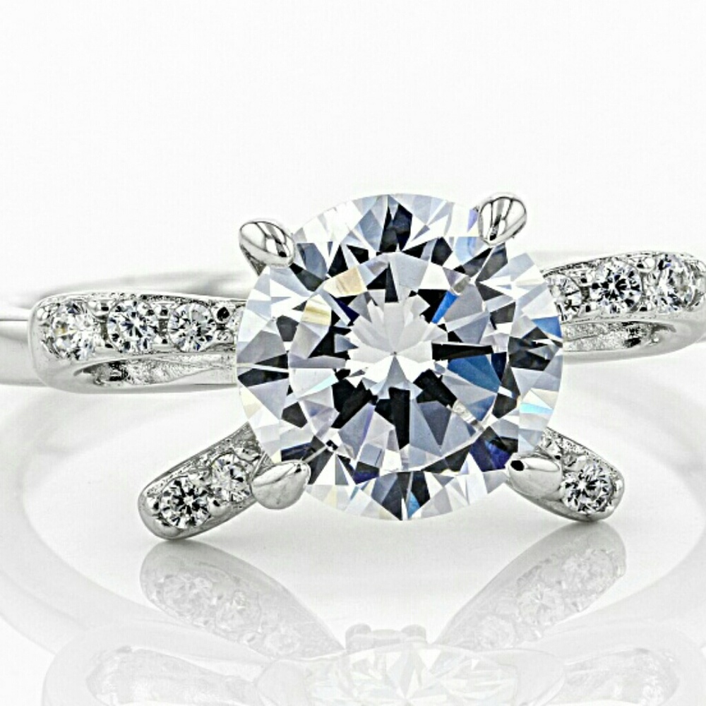 ❤HP❤Rhodium 925 SS Bow solitare ring